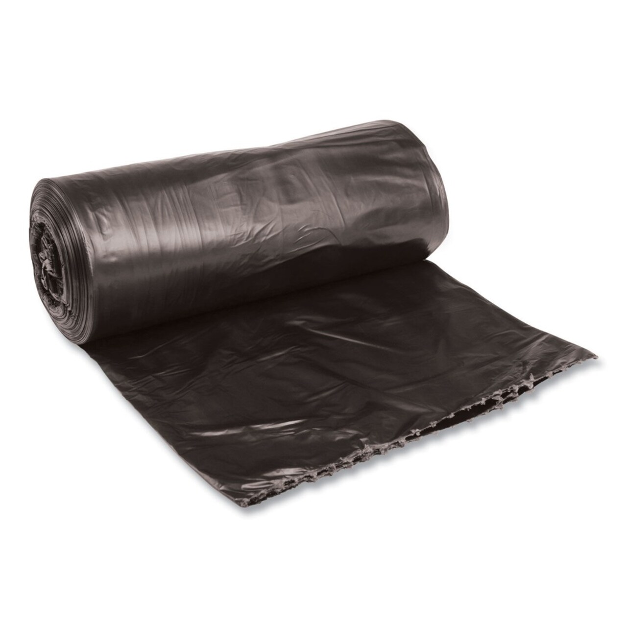 Boardwalk 33 Gallon 0.5 mil 33 in. x 39 in. Perforated Roll Low-Density Waste Can Liners - Black (25 Bags/Roll, 8 Rolls/Carton)